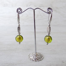 Load image into Gallery viewer, Venetian Glass earrings with green glass beads