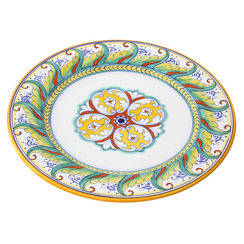 Deruta Ceramics Platter in green and yellow geometric design