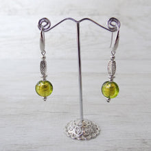 Load image into Gallery viewer, Venetian Glass earrings with green glass beads 
