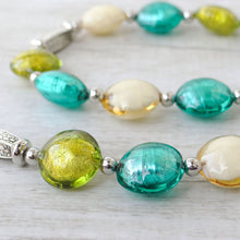 Load image into Gallery viewer, Green and Aqua glass necklace
