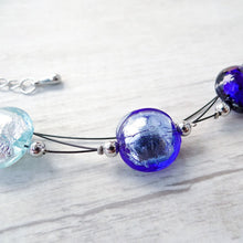 Load image into Gallery viewer, Venetian Glass bead bracelet in blues 
