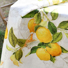 Load image into Gallery viewer, Detail of Limoncello tablecloth with bird and lemons
